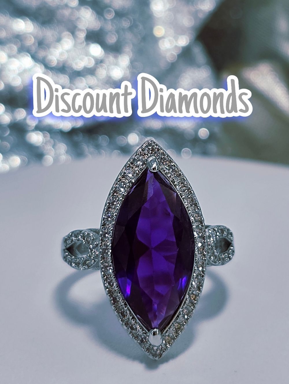 Amethyst Cocktail Ring surrounded by Clear White Topaz 925 Silver